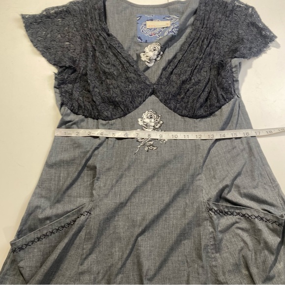 Odd Molly Uncorporated Grey Rose Print Feminine Boho Flowery Pocket Dress 3 - Picture 11 of 15